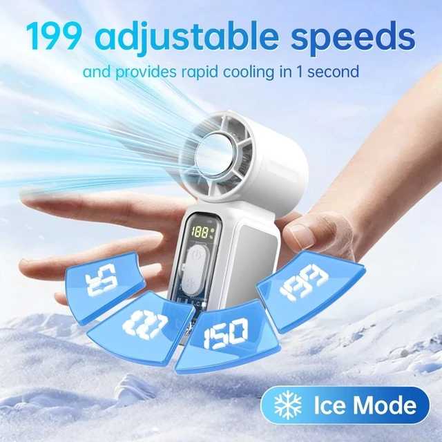 Alt view image 7 of 7 - Portable Handheld Turbo Fan, 5 Gear Wind, Battery Operated, 15 Working Hours White