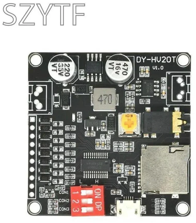 Alt view image 2 of 3 - DY-HV20T HV20T 12V/24V Power Supply10W/20W Voice Playback Module Supporting Micro SD Card MP3 Music Player For