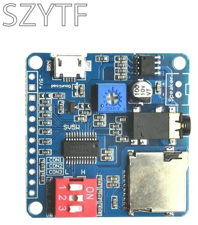 Main image of Voice Sound Playback Module MP3 Player Module UART I/O Trigger Class D Amplifier Board 5W 8M DY-SV5W SD/TF Card