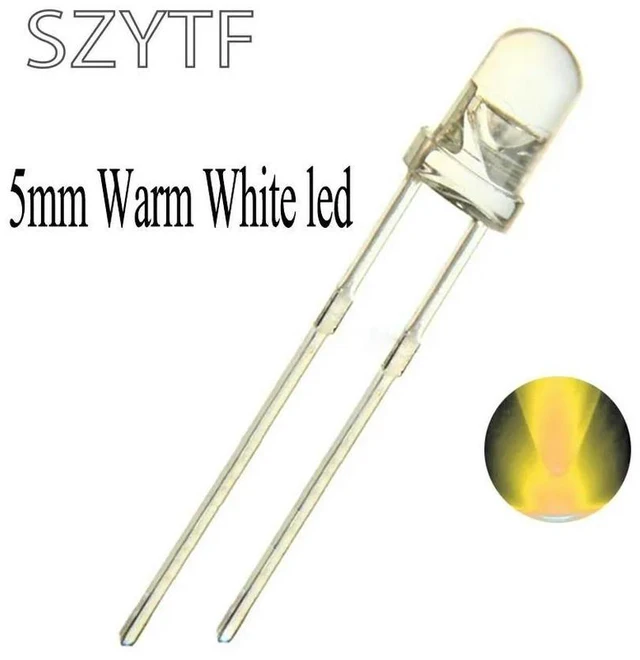Main image of 100pcs 5mm LED Warm White Transparent Ultra Bright 3000K Round LED 5 mm Light Emitting Diode Lamp Through Hole