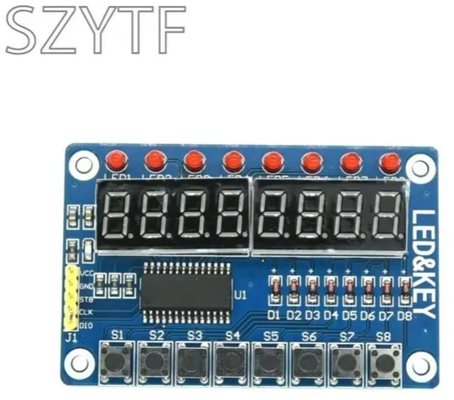 Main image of TM1638 8-Digit 7-Segment LED Display Module with 8-Key Input for STM32