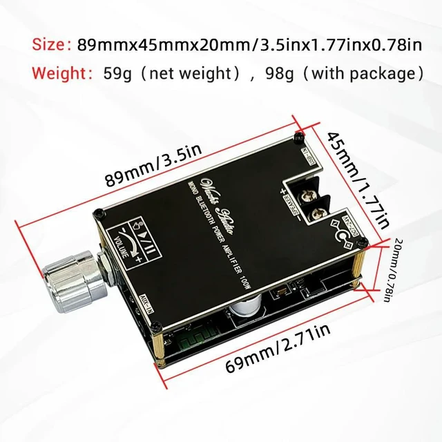 Alt view image 2 of 3 - ZK-1001B Mono 100W Bluetooth 5.1 Audio Power Amplifier Module DC7-24V Power Amplifier Chip TPA3116 With TWS Box Function