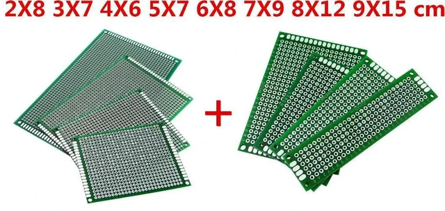 Main image of 16pc PCB Prototype Board 2.54mm Circuit Universal Stripboard Veroboard Double Side 2X8 3X7 4X6 5X7 6X8 7X9 8X12 9X15 2Pcs Each
