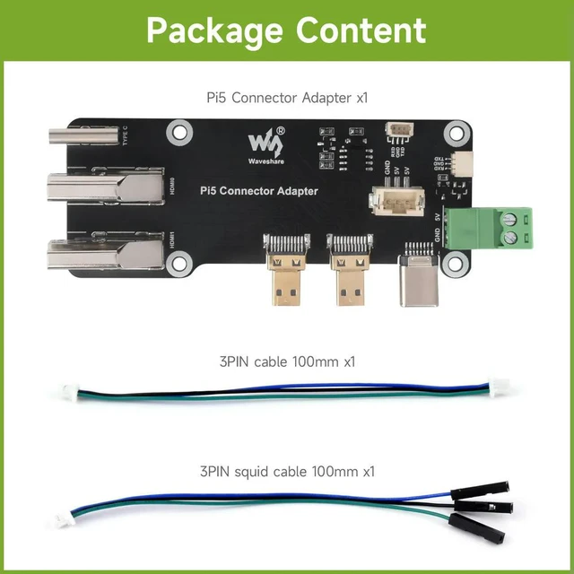 Alt view image 2 of 3 - Waveshare Micro HDMI to HDMI Multifunctional Adapter for Raspberry Pi 5/4B, Two Power Supply Supports Dual 4K Outputs