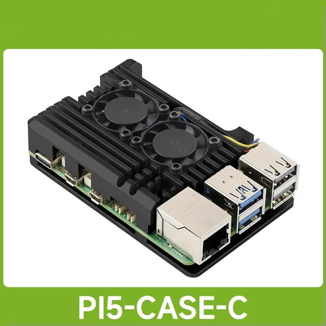 Main image of Waveshare Aluminium Alloy Case for Raspberry Pi 5, Raspberry Pi 5 Dual Cooling Fans Better Heat Dissipation