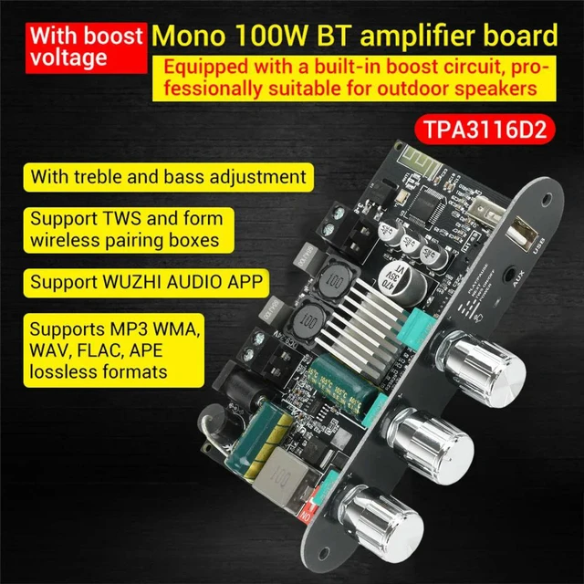 Alt view image 2 of 3 - ZK-1001U 100W BT Mono Amplifier Board Module DC 9-24V Home Theater TPA3116D2 Female Socket 5.5*2.1 Interface
