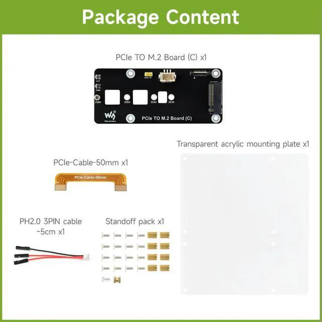 Alt view image 3 of 3 - Waveshare PCIe To M.2 Adapter Board (C) for Raspberry Pi 5, for 2280 / 2260 / 2242 / 2230 size NVMe Protocol M.2 SSD