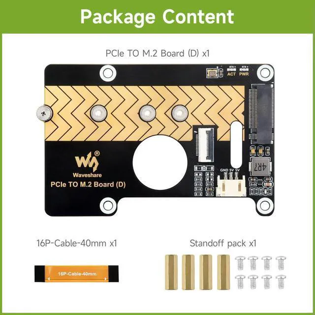 Alt view image 2 of 3 - Waveshare Raspberry Pi 5 PCIe To M.2 Adapter Board (D), Compatible with 2280/2260/2242/2230 size NVMe Protocol M.2 SSD for PI5