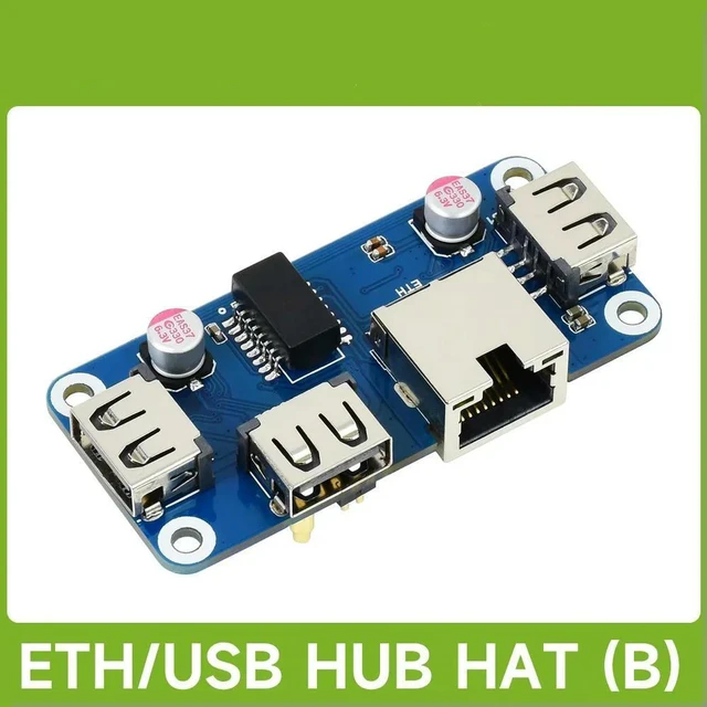 Main image of Waveshare Ethernet / USB HUB HAT (B) for Raspberry Pi 5/4B/3B, 1x RJ45 Ethernet Port, for Raspberry Pi 5/4B/3B/Pi Zero/Zero W