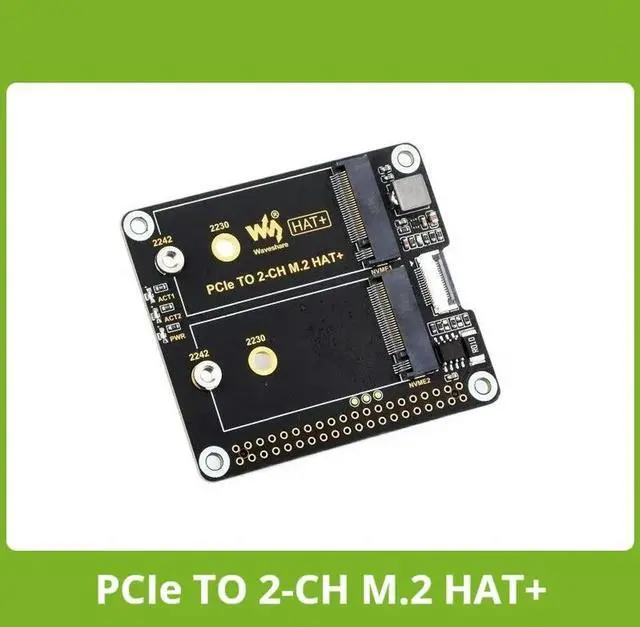 Main image of Waveshare PCIe To 2-ch M.2 Adapter, Compatible with 2230/2242 Size NVMe Solid State Drive, Raspberry Pi 5 M.2 HAT