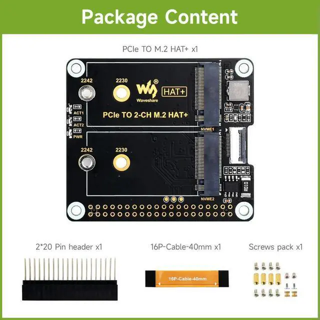 Alt view image 2 of 3 - Waveshare PCIe To 2-ch M.2 Adapter, Compatible with 2230/2242 Size NVMe Solid State Drive, Raspberry Pi 5 M.2 HAT