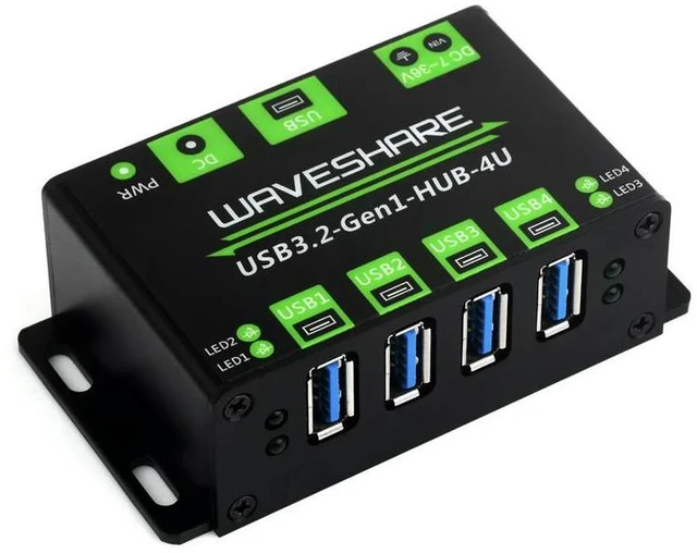 Main image of Waveshare 4-Ch USB 3.2 Gen1 HUB, l Case With Wall-Mount Support, Driver-Free, Plug-And-Play, for macOS Linux Android