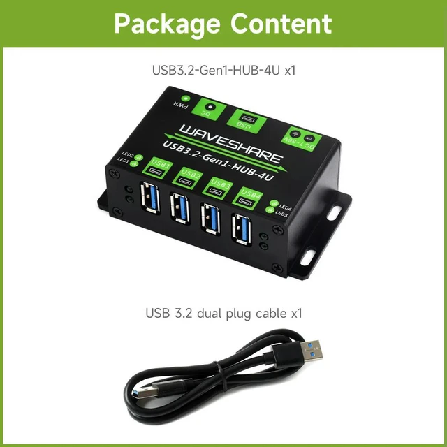 Alt view image 2 of 3 - Waveshare 4-Ch USB 3.2 Gen1 HUB, l Case With Wall-Mount Support, Driver-Free, Plug-And-Play, for macOS Linux Android