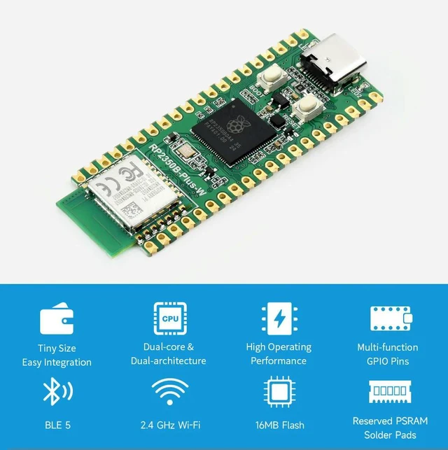 Alt view image 3 of 3 - RP2350B Plus W Development Board Equipped with Raspberry Pi Radio Module 2 module 4 BT5 16MB Flash RP2350B chip Type-C