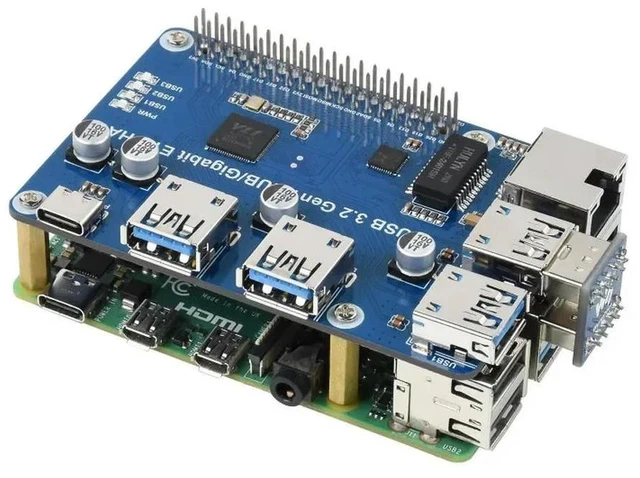 Alt view image 2 of 3 - Raspberry Pi USB 3.2 Gen1 Gigabit Ethernet HUB HAT 3 x USB 3.2 Gen1 1 x Gigabit Ethernet Driver Free for Raspberry Pi 4B