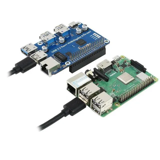 Alt view image 3 of 3 - Raspberry Pi USB 3.2 Gen1 Gigabit Ethernet HUB HAT 3 x USB 3.2 Gen1 1 x Gigabit Ethernet Driver Free for Raspberry Pi 4B