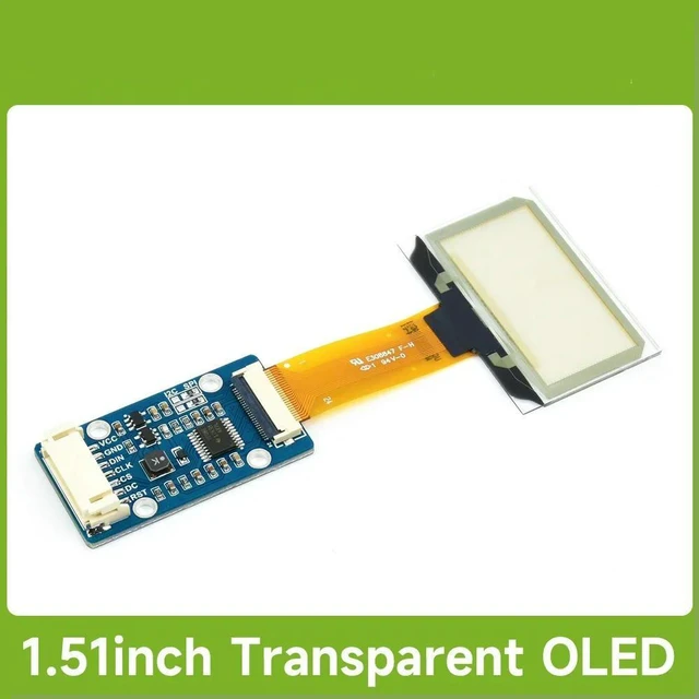 Main image of Waveshare 1.51inch Transparent OLED Modlue 128×64 SPI/I2C Light Blue Color Display Comes With Examples For Raspberry Pi/
