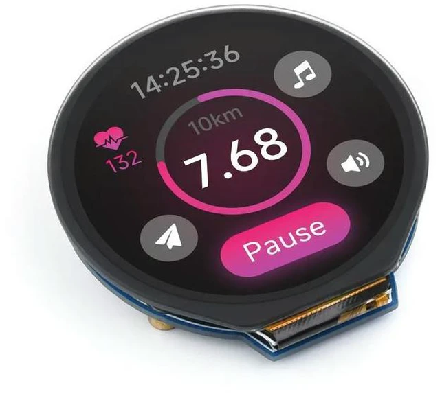 Alt view image 2 of 3 - Waveshare 1.28inch Round LCD Display Module With Touch Panel, 240×240 Resolution, IPS, SPI And I2C for Raspberry Pi Pico,