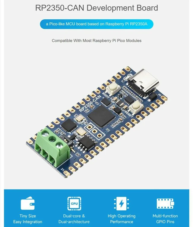Alt view image 3 of 3 - Waveshare RP2350 CAN Development Board A Pico-like MCU Board Based on Raspberry Pi RP2350A Dual-Dore Dual-Architecture