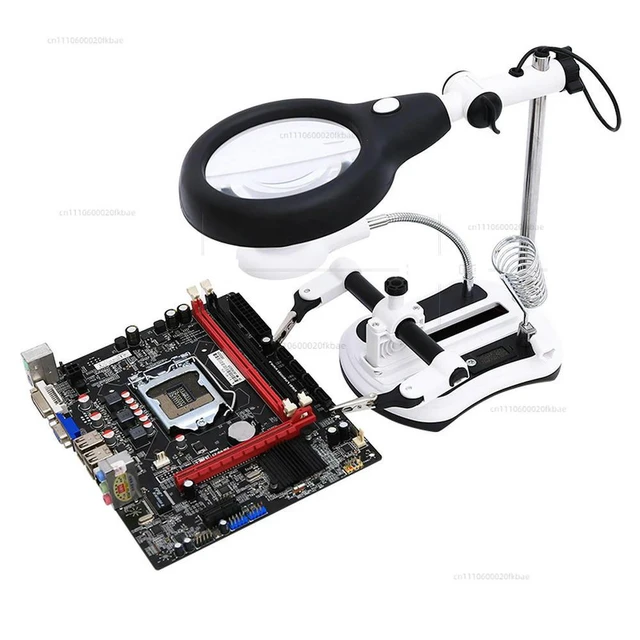 Alt view image 3 of 3 - 3-in-1 Welding Magnifier with 4 Lenses and 18 LED Lights, Clip-on Auxiliary Magnifier, Soldering Iron Stand
