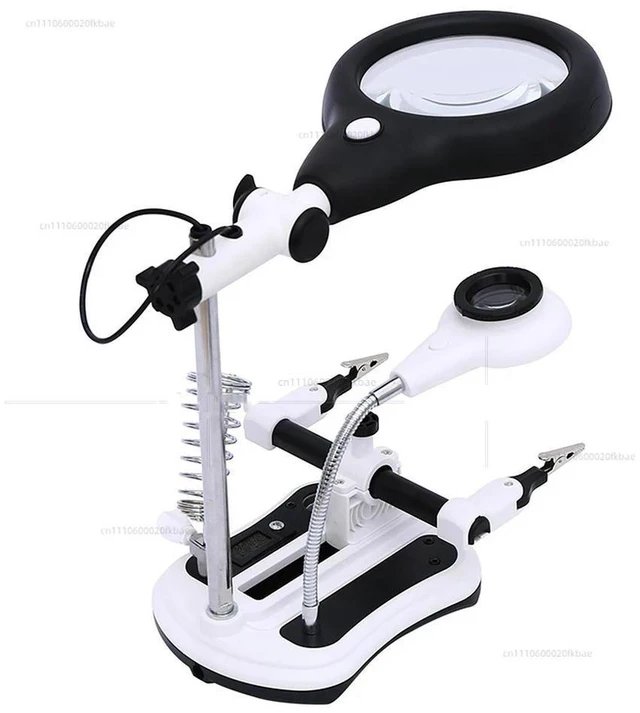 Alt view image 2 of 3 - 3-in-1 Welding Magnifier with 4 Lenses and 18 LED Lights, Clip-on Auxiliary Magnifier, Soldering Iron Stand