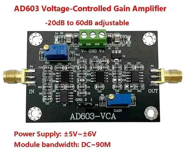 Main image of AD603 voltage controlled gain amplifier module VCA high bandwidth -20~60dB gain manual or external DA program control