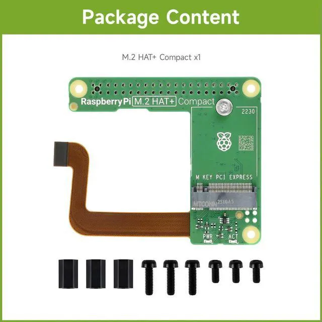 Main image of Official Raspberry Pi M.2 HAT+ Compact, Designed For Raspberry Pi 5, for NVMe Protocol M.2 Solid State Drive