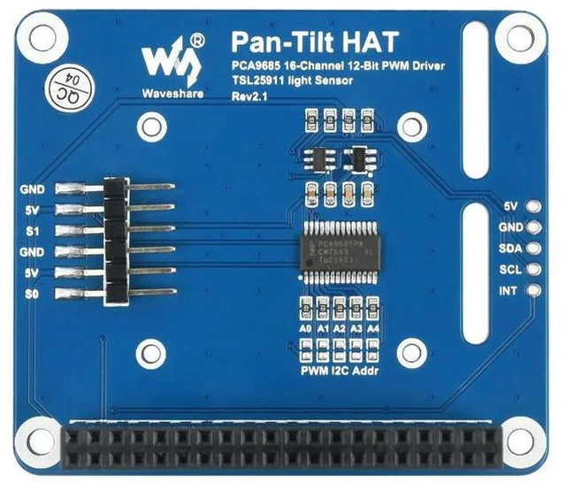 Alt view image 2 of 3 - Waveshare 2-DOF Pan-Tilt HAT for Raspberry Pi Light Intensity Sensing I2C Interface PCA9685 PWM chip TSL2581 light sensor