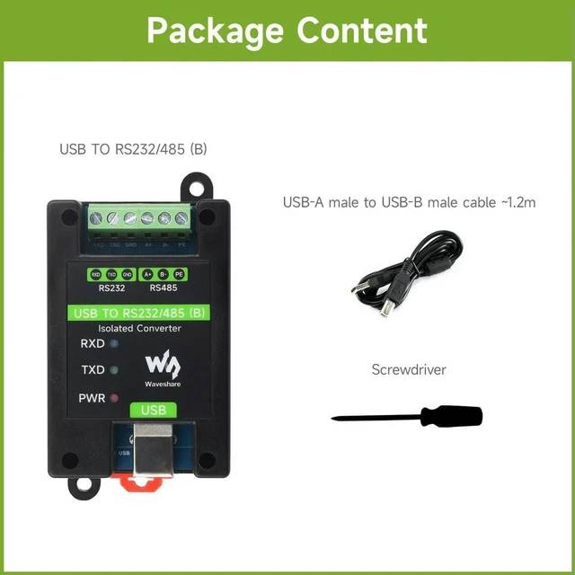 Alt view image 2 of 3 - Waveshare USB to RS232/485 Industrial Grade Isolated Converter, Onboard FT232RNL Chip, Multiple Protection