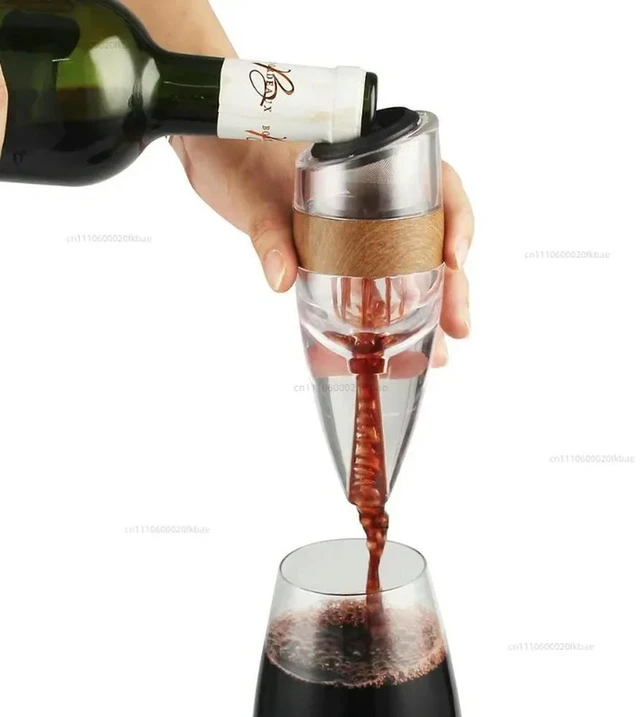 Alt view image 3 of 3 - Slant Mouthed Red Wine Magic Quick Decanter, Wood Grain Red Wine Glass, Wine Dispenser