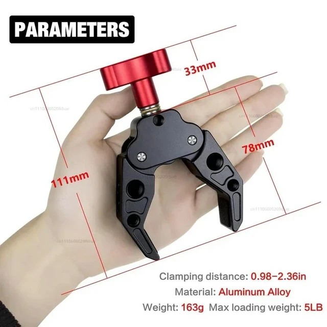 Alt view image 2 of 3 - Aluminum alloy camera fill light universal extension bracket multi-functional l crab claw load 5LB clamping range 25-60MM