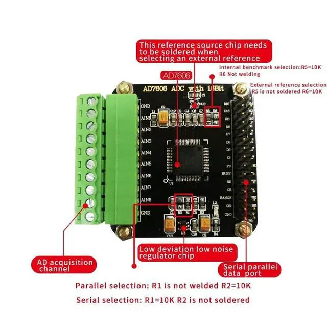 Alt view image 3 of 3 - AD7606 Data Acquisition Module, 8-Channel Simultaneous Sampling, 16-Bit Multi-Channel ADC, 200 kHz Sampling Rate