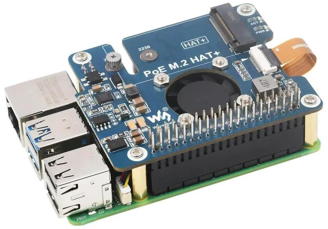 Alt view image 3 of 3 - Waveshare PCIe To M.2 Adapter With PoE Function For Raspberry Pi 5, Supports NVMe Protocol M.2 Solid State Drive