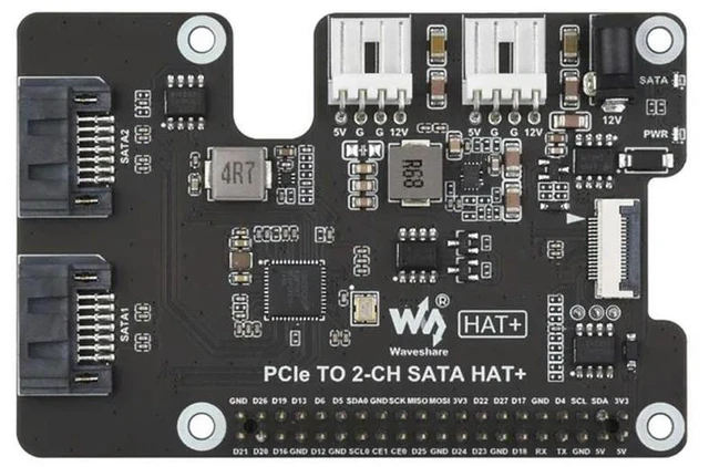 Alt view image 2 of 3 - Waveshare PCIe TO 2-CH SATA HAT+ Raspberry Pi 5 PCIe to SATA Expansion Board with EEPROM HAT+