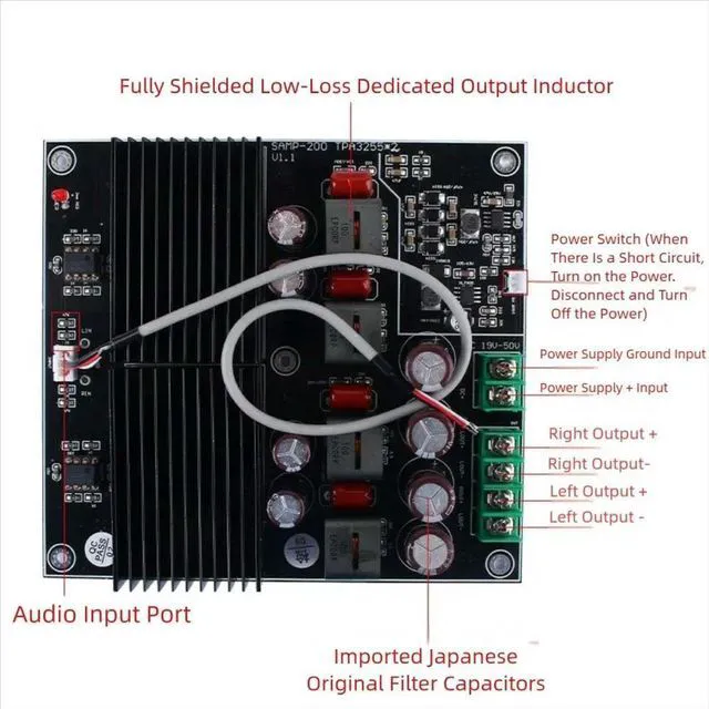 Alt view image 2 of 3 - WOOPKER 600W×2 Class D Amplifier Board Dual Core TPA3255 2.0 Channel HiFi Stereo Power Amplifier for 4-8 Speakers Home Theater