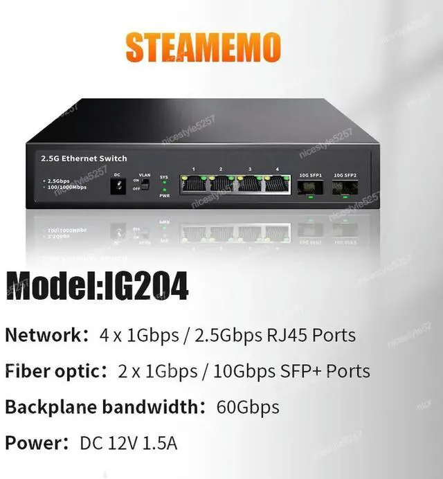 Alt view image 2 of 3 - Unmanaged Ethernet switch 10g SFP uplink 4 port 2.5g network switch, supports 2 spf VLAN