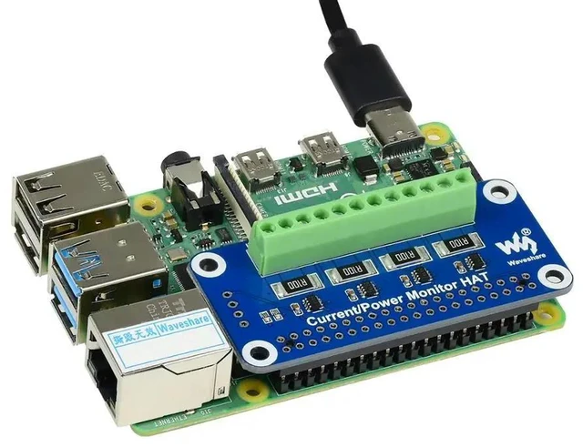 Alt view image 3 of 3 - Waveshare 4-ch Current/Voltage/Power Monitor HAT for Raspberry Pi, I2C/SMBus Interface