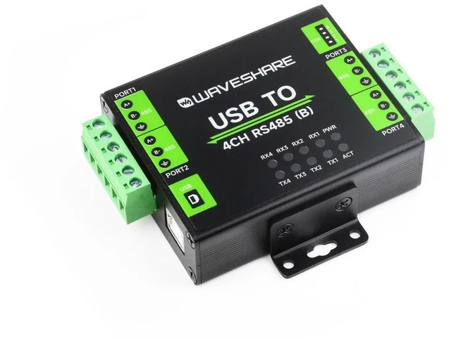 Alt view image 3 of 3 - Waveshare Industrial Isolated USB To 4-Ch RS485 Converter (B), CH344L Chip, Multi Protection Circuits, Multi Systems Support