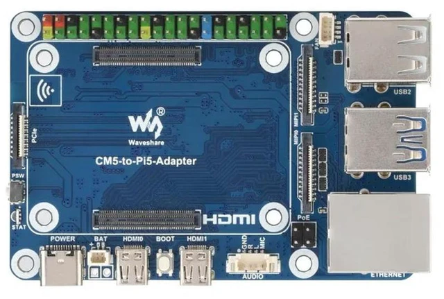 Alt view image 2 of 3 - Waveshare CM5-to-Pi5-Adapter Raspberry Pi CM5 to Pi 5 Expansion Board With USB microphone & Audio Port