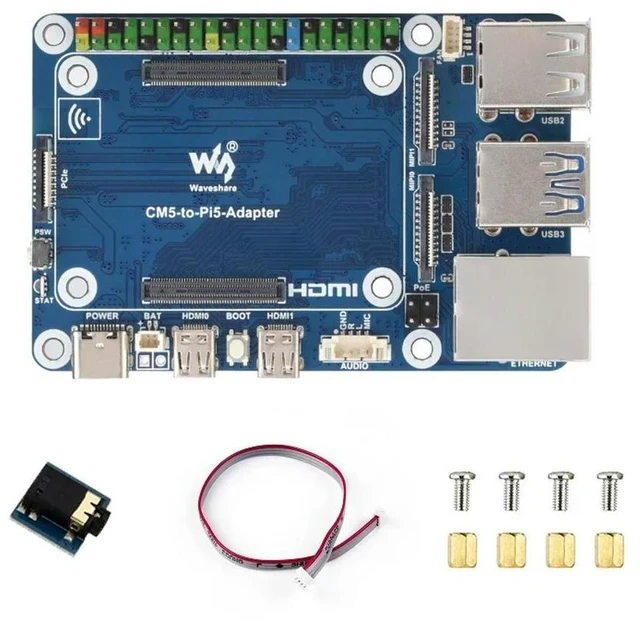 Main image of Waveshare CM5-to-Pi5-Adapter Raspberry Pi CM5 to Pi 5 Expansion Board With USB microphone & Audio Port