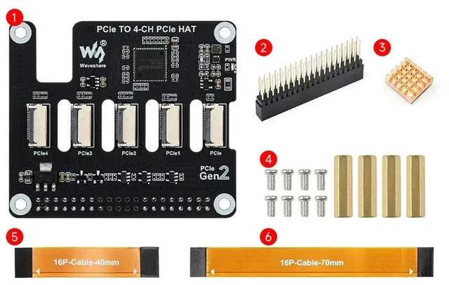 Main image of Waveshare PCIe TO 4-CH PCIe HAT Raspberry Pi 5 PCIe to 4-CH FFC Expansion Board PCIe HAT Module Pi5 4 Channels