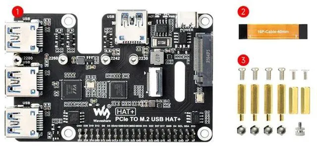 Main image of Waveshare PCIe TO M.2 USB HAT Raspberry Pi 5 PCIe to 4-CH FFC Expansion Board PCIe HAT Pi5 4 Channels PCIe To USB 3.2 Gen1