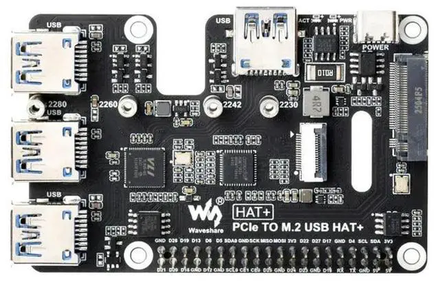 Alt view image 3 of 3 - Waveshare PCIe TO M.2 USB HAT Raspberry Pi 5 PCIe to 4-CH FFC Expansion Board PCIe HAT Pi5 4 Channels PCIe To USB 3.2 Gen1