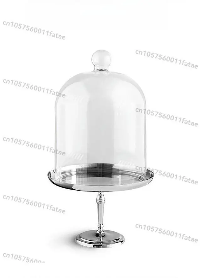 Main image of European ins stainless steel cake display stand with glass cover creative light luxury high-footed dessert pastry tray ornament