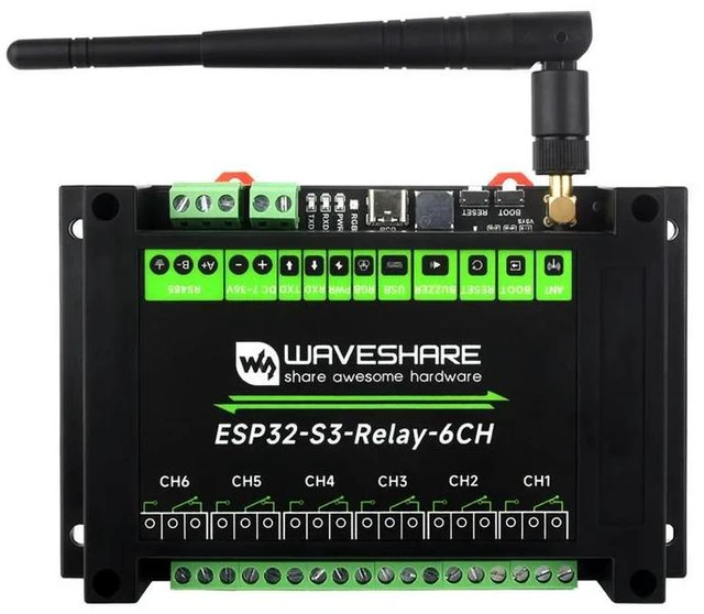 Alt view image 2 of 3 - Waveshare Industrial 6-Channel ESP32-S3 Relay Module, Supports / Bluetooth / RS485 control, Onboard RS485 / Pico HAT