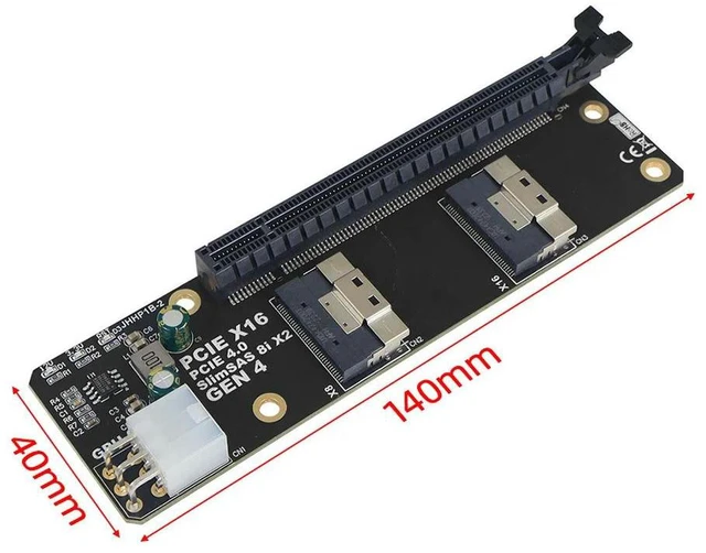 Main image of PCIe 4.0 x16 TO 2Port SlimSAS 8i x2 Adapter Card Board SFF8654 Riser Card GEN4 for Network Card Graphics Card GPU 6Pin Power