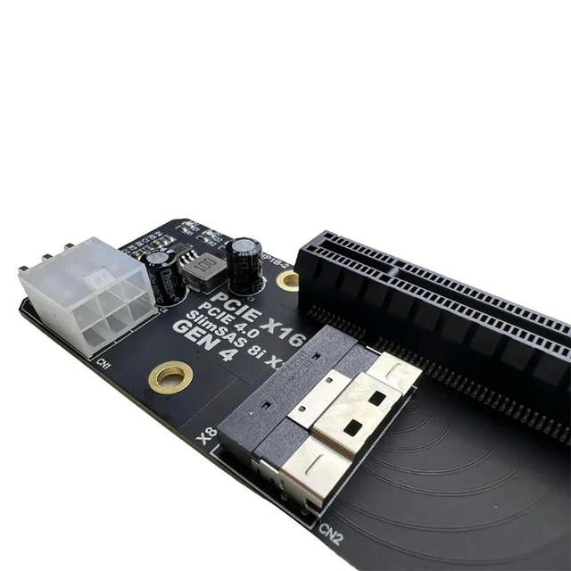 Alt view image 3 of 3 - PCIe 4.0 x16 TO 2Port SlimSAS 8i x2 Adapter Card Board SFF8654 Riser Card GEN4 for Network Card Graphics Card GPU 6Pin Power