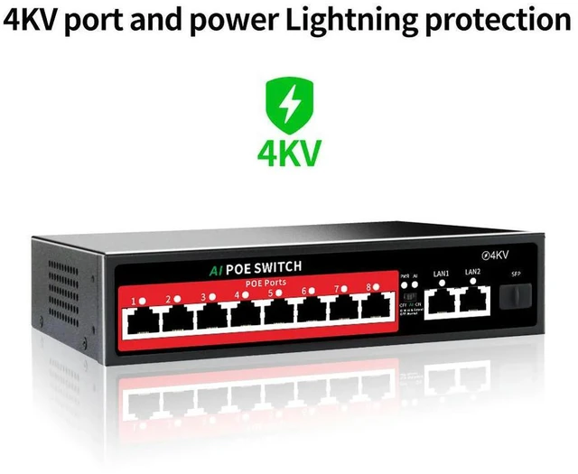 Alt view image 2 of 3 - 8 PoE ports 100mbps unmanaged network switch for CCTV with 2 Gigabit uplink stackable VLAN 1 year warranty