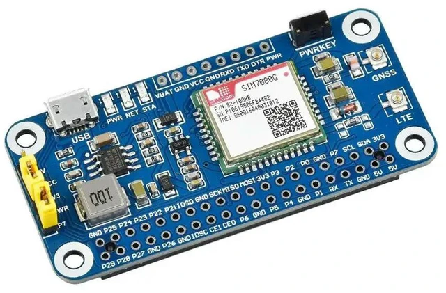 Alt view image 3 of 3 - Waveshare NB-IoT/Cat-M(eMTC)/GNSS HAT for Raspberry Pi, Based on SIM7080G, Globally Applicable