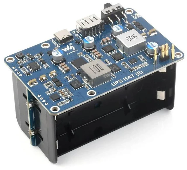 Alt view image 3 of 3 - Waveshare UPS HAT (E) for Raspberry Pi, Type-C Bi-Directional Fast Charging, 5V 6A, Supports 4×21700 Li Batteries (NOT Included)